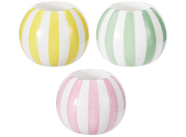 Telysstake stripet keramikk 9x7,5cm 3ass 