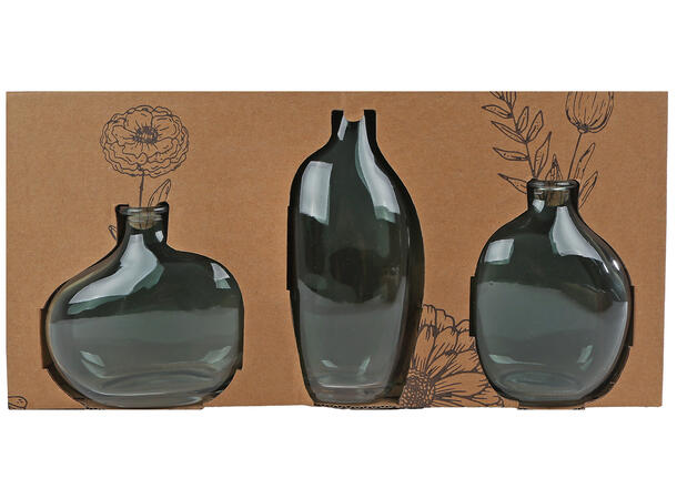 Vase 3 stk i sett blålig glass 33x16x6cm 
