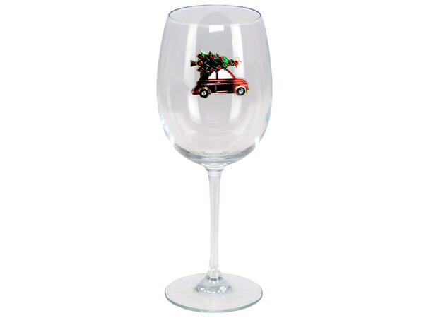 Vinglass blankt m/dekor rød bil h:22,5cm Volum: 480ml. Kommer i gaveeske 