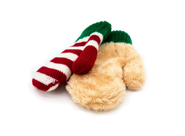 Vott strikket rød/hvit stripet 8-12år Akryl og myk inni 