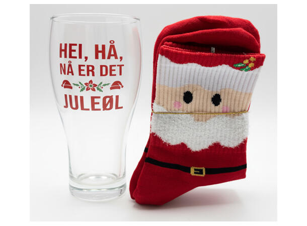Ølglass m/sokk Hei, hå, juleøl 0,5l 16cm 