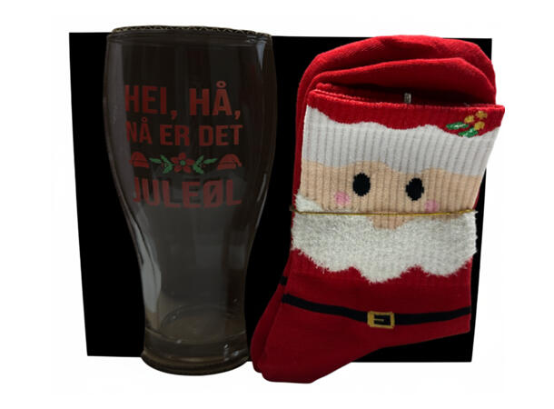 Ølglass m/sokk Hei, hå, juleøl 0,5l 16cm 