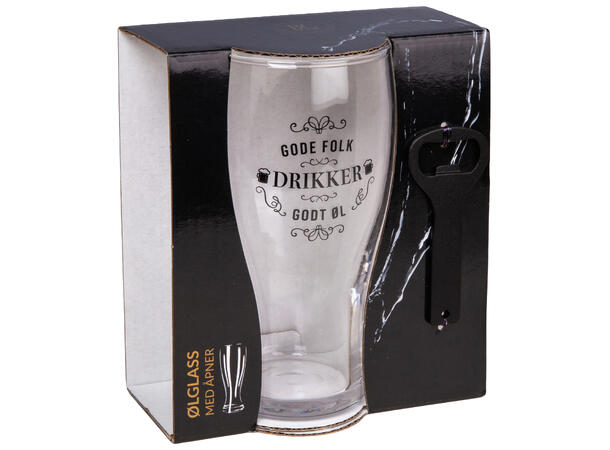Ølglass m/åpner Gode folk..øl 0,5L 16cm Volum: 570ml. Tåler oppvaskmaskin. Fpk:6 