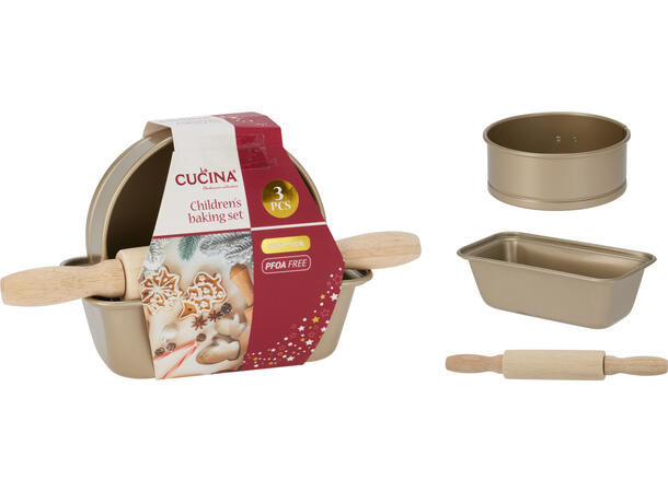 Bakesett til barn 3 deler, 15,5cm/10,8cm Vekt:268 gram PFOA-fri, 230 grader 