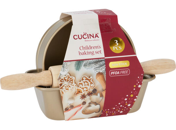 Bakesett til barn 3 deler, 15,5cm/10,8cm Vekt:268 gram PFOA-fri, 230 grader 