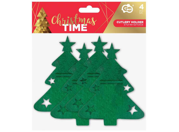 Bestikkholder juletre 16,5x20,5cm 4stk Polyester 