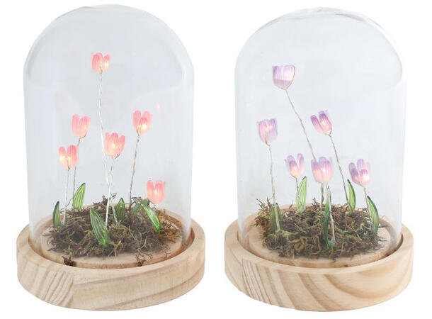 Blomstdekor LED lilla/rosa 10x10x14,5cm Forpakning: 12stk Glasskuppel 