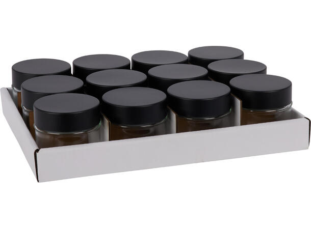 Boks Oppbevaringsglass 80 ml 6x6cm Display 12stk. PE-tetning i lokk 