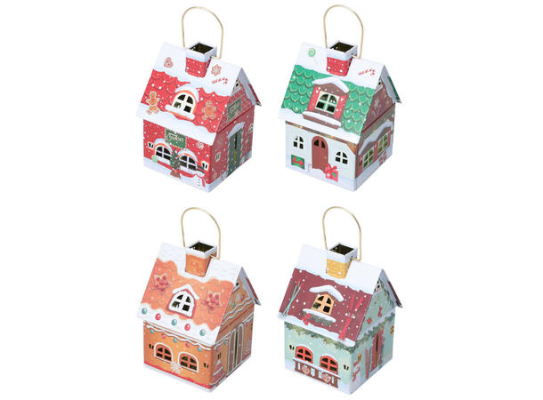 Boks metall hus julemotiv 14x10cm 4ass Display med 12 stk Vekt:135gram pr boks 