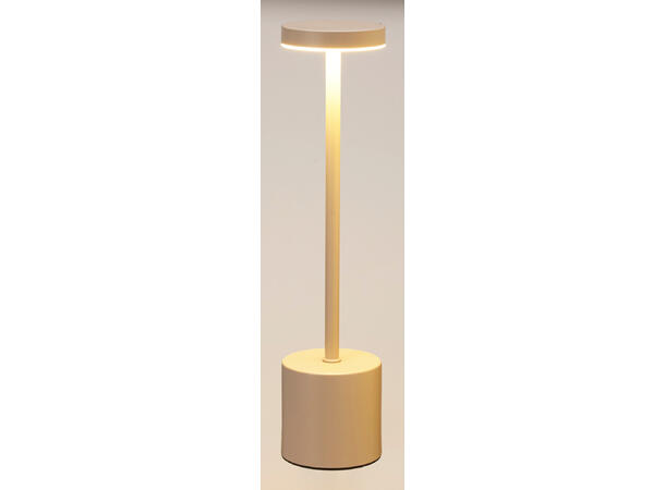 Bordlampe LED krem metall 8x34cm Dimbart varm/kald/mikset lys, USB inkl 