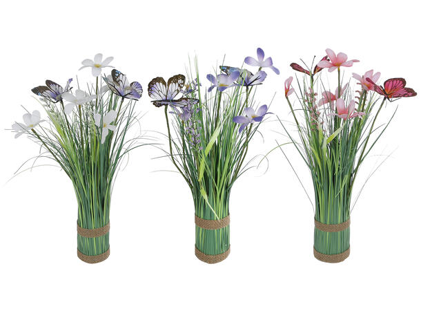 Bukett stående hvit/rosa/blå 35cm 3ass 