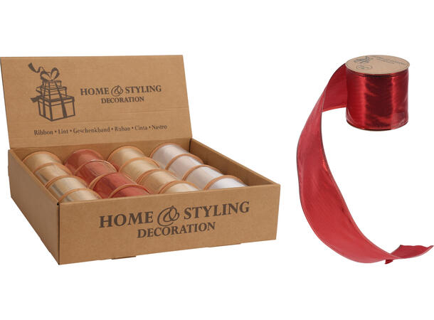 Bånd 6,3cm x 2,7m 4ass Display 16stk gull rosegull sølv rød 