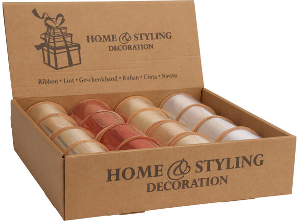 Bånd 6,3cm x 2,7m 4ass Display 16stk gull rosegull sølv rød 