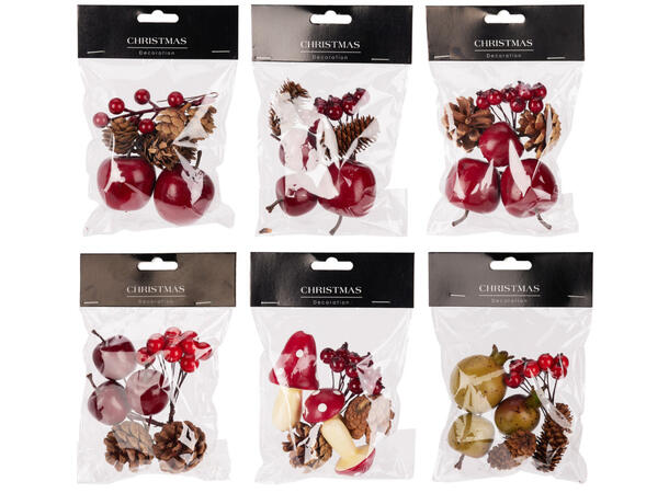 Dekor miks frukt/kongle/sopp 6ass Display 36stk 