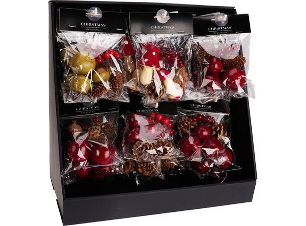 Dekor miks frukt/kongle/sopp 6ass Display 36stk 