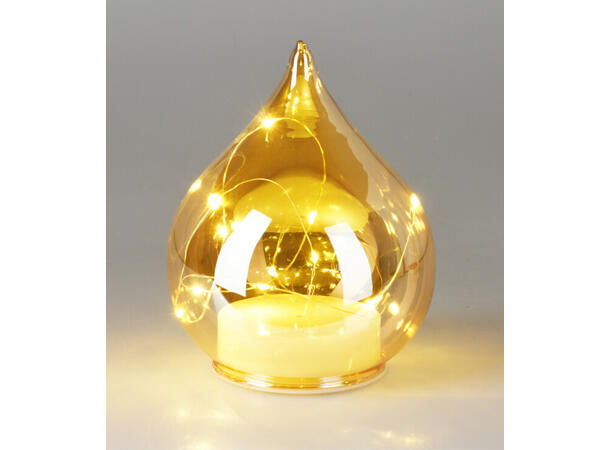 Dråpe 10 LED amber glass 12x15cm Batteri: 3x AA 