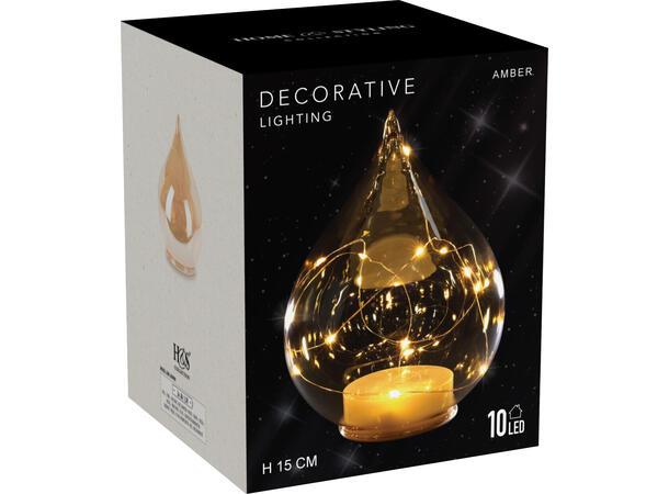 Dråpe 10 LED amber glass 12x15cm Batteri: 3x AA 