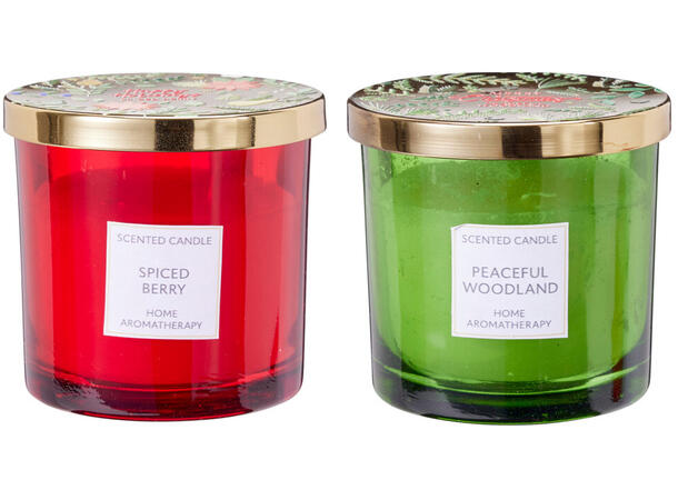 Duftlys glass Rød Grønn 10x10cm 2ass Brenntid 15t 