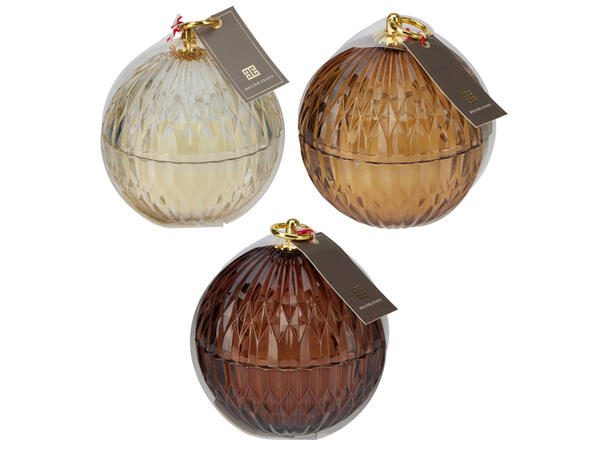 Duftlys glasskule 11,5x12cm 3ass 150gram Brenntid: 22t Duft: 2% 