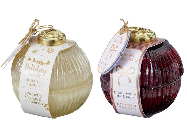Duftlys glasskule 8x8,5cm Krem Burg 2ass Display 12stk Appelsin/kanel Klementin 