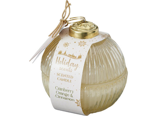 Duftlys glasskule 8x8,5cm Krem Burg 2ass Display 12stk Appelsin/kanel Klementin 