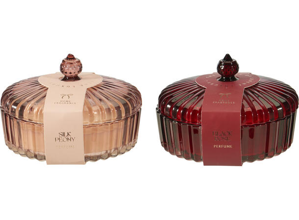 Duftlys glasskål m/lokk 13,5x8,5cm 2ass Rød Rosa 