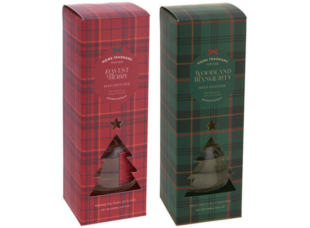 Duftolje 100ml juletre rutet 7x7,5cm 2as Rød Grønn Duft: Høstbær Skog 