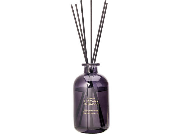 Duftolje glass 13cm 200ml m/pinner 2ass Grå: Tuscany Tobacco Brun: Leather&Wood 