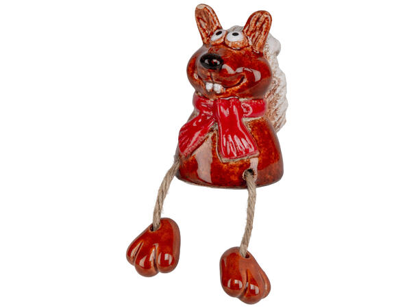 Ekorn m/skjerf dingle brun keramikk 9cm 