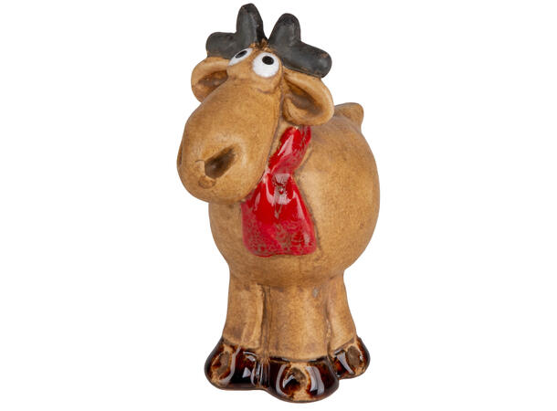 Elg stående m/skjerf brun keramikk 11cm 