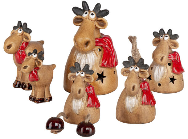 Elg stående m/skjerf brun keramikk 11cm 