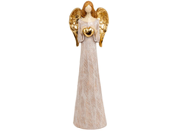 Engel beige m/hjerte gull h:26cm 
