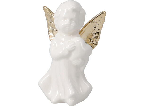 Engel hvit m/gull porselen h:10cm 4ass Forpk 12stk Vekt 80gr 