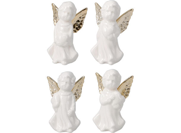 Engel hvit m/gull porselen h:10cm 4ass Vekt 80gr 