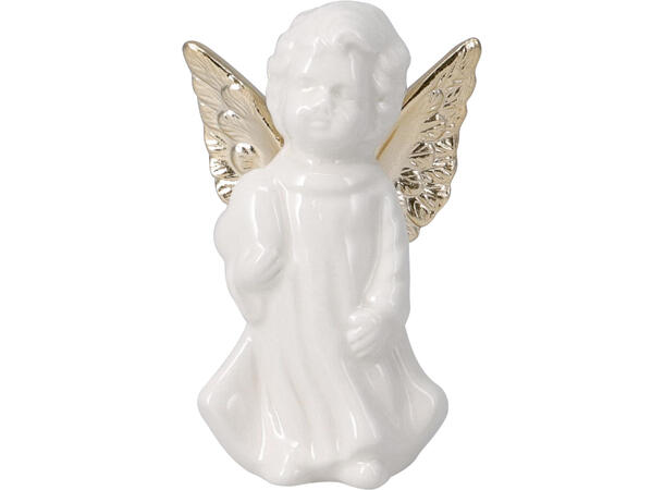 Engel hvit m/gull porselen h:10cm 4ass Vekt 80gr 