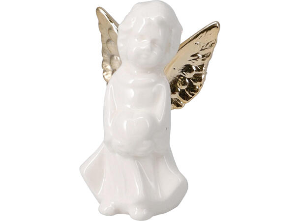 Engel hvit m/gull porselen h:10cm 4ass Vekt 80gr 
