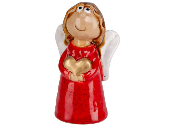 Engel rød m/gullhjerte keramikk h: 10cm 