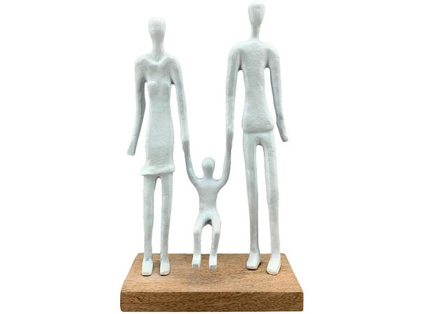 Figur familie hvit metall/tre 19x8x32cm Forpk 2stk 