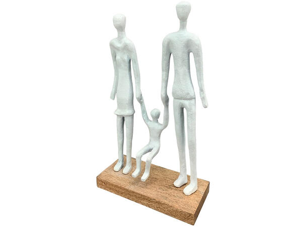 Figur familie hvit metall/tre 19x8x32cm Forpk 2stk 