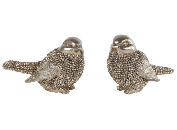 Fugl sittende gull polyresin 8x4,5x5cm 