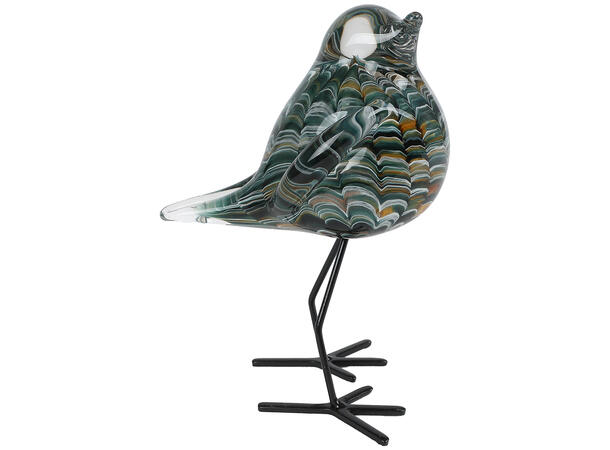 Fugl stående grå glass 11,5x8,5x16cm 