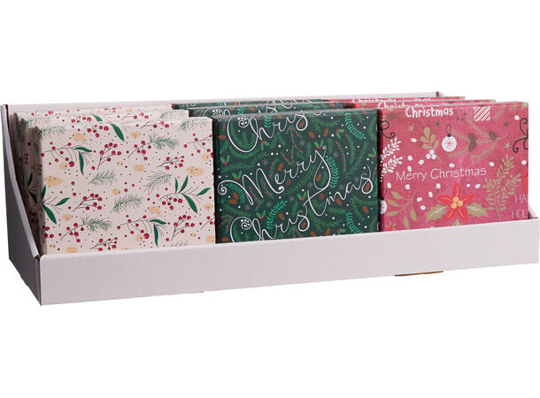 Gaveeske Merry rød,grønn,hvit 14,5x7cm Display med 9stk Vekt:100gram pr stk 