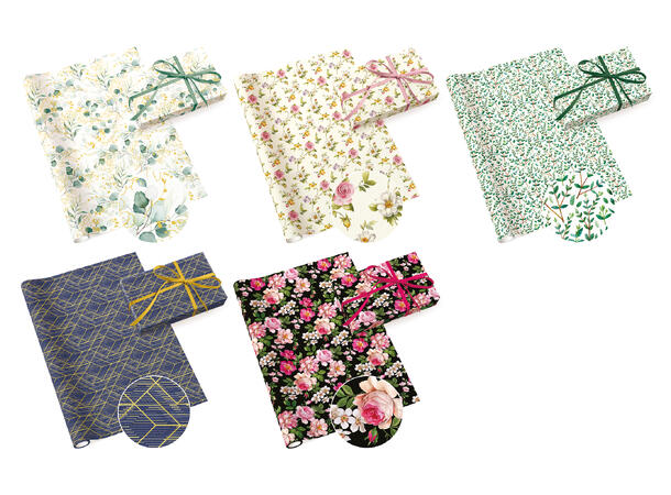 Gavepapir rull 70x200cm Blomstret 5ass Display med 50 stk 