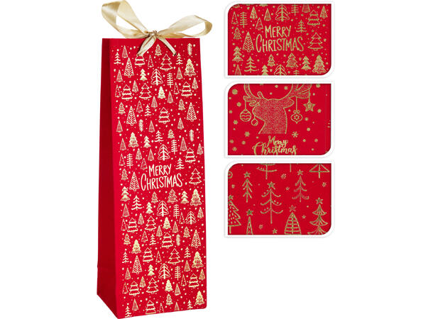 Gavepose flaske rød fløyel 13x35cm 3ass 