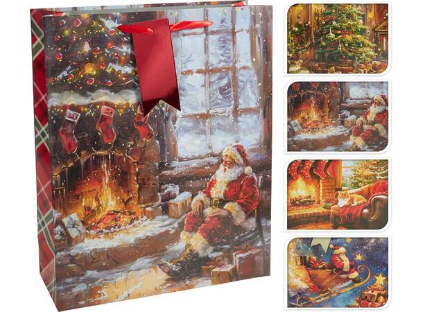 Gavepose julemotiv ruter 32x26x10cm 4ass 