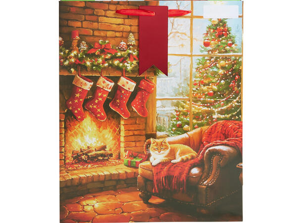 Gavepose julemotiv ruter 32x26x10cm 4ass 