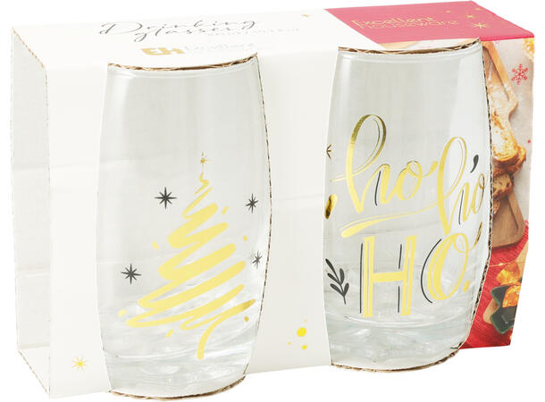 Glass Julemotiv 300ml 10,5cm 2stk 2ass Forpk 2pk Glass  Vekt 180g pr stk 