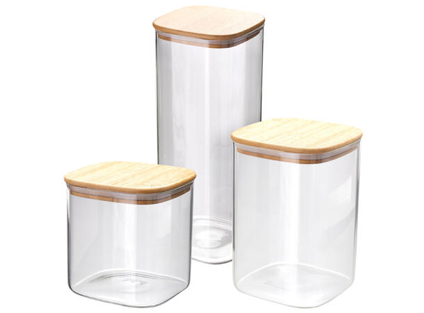 Glasskrukke m/lokk 3stk h:13cm 15cm 26cm 700ml, 1000ml og 1500ml 