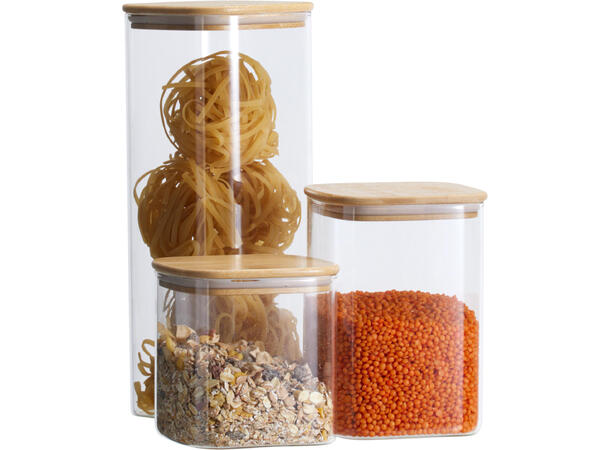 Glasskrukke m/lokk 3stk h:13cm 15cm 26cm 700ml, 1000ml og 1500ml 
