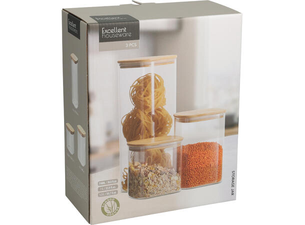 Glasskrukke m/lokk 3stk h:13cm 15cm 26cm 700ml, 1000ml og 1500ml 